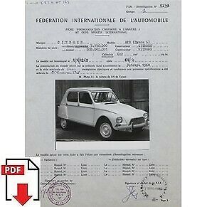 1969 Citroen Dyane 6 (AYB) FIA homologation form PDF download